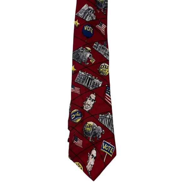 VINTAGE Political Men Tie 96‎ Dole for President Mike Luckovich Design 100% Silk - Picture 1 of 6